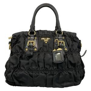 Prada Gathered Bag Handbag Nylon Leather